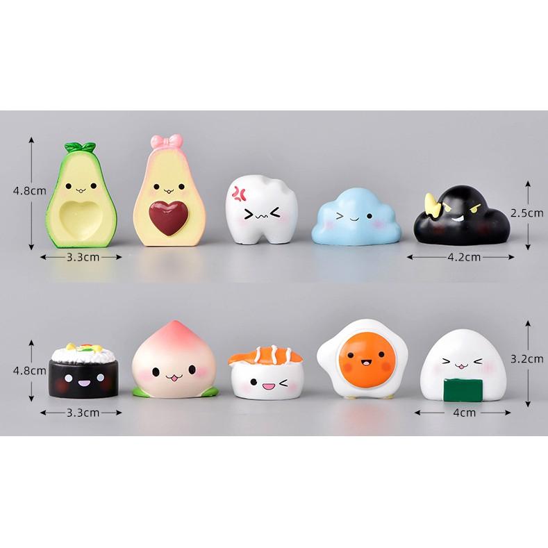 HN * Charm búp bê cảm xúc hình quả bơ, răng sâu, cơm bento, mây sét cho các bạn trang trí tiểu cảnh, terrarium, DIY