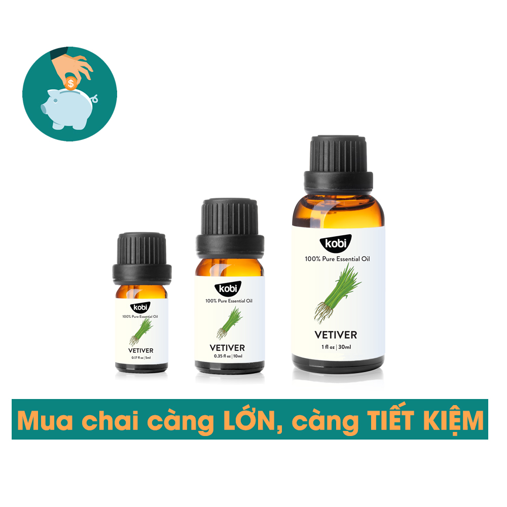 Tinh dầu Hương Lau Kobi Vetiver essential oil giúp giảm lo âu, phiền muộn, tăng cường miễn dịch - 10ml