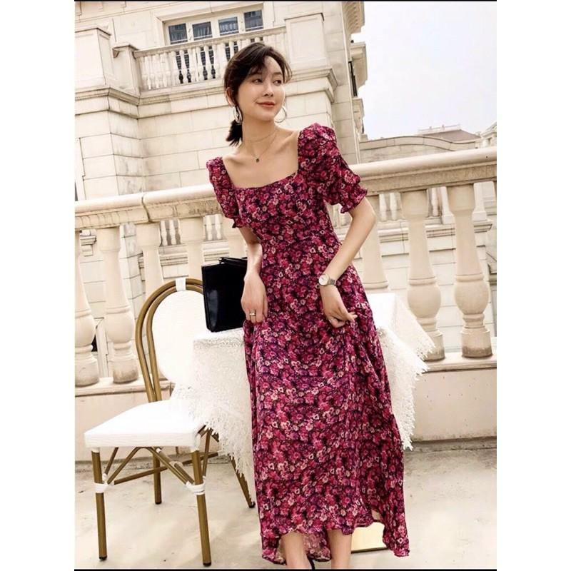 ĐẦM XOÈ HOA TÍM TAY PHỒNG NHÚN THUN