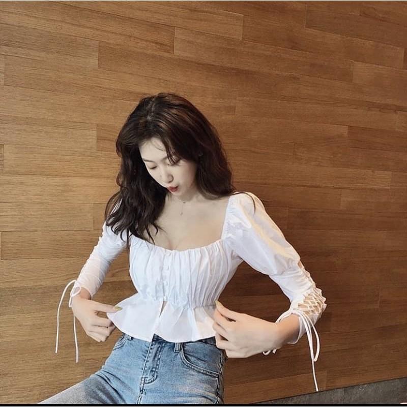 ÁO TAY DÀI TRẮNG ĐAN DÂY