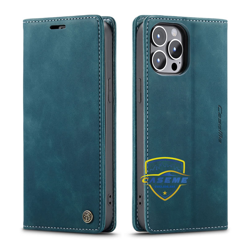 Bao da bò thật dạng ví dành cho iPhone 14 Pro Max Caseme – Hàng Nhập Khẩu – Xanh