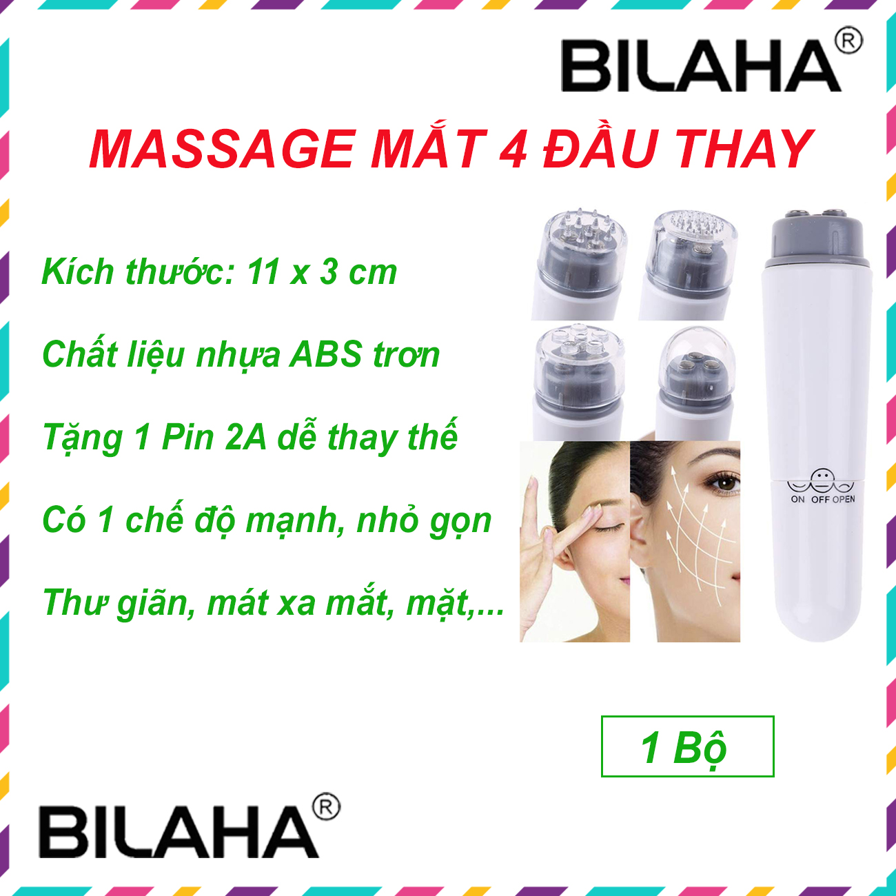 Máy massage mặt cầm tay 4 đầu kiểu bút (có chọn mẫu) (Hàng Chính Hãng)