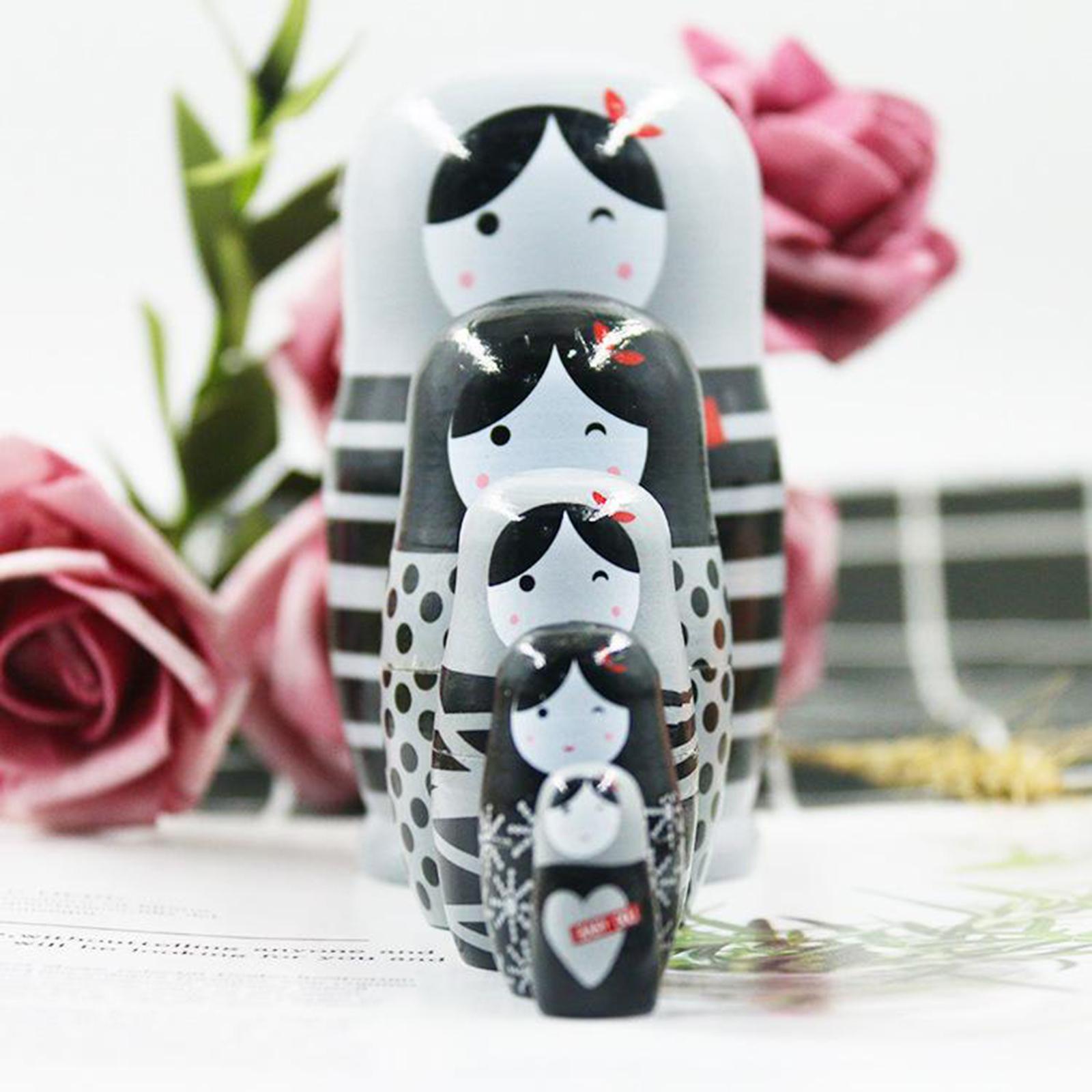 Cute Set of 5Pcs Wooden Nesting Dolls Matryoshka Christmas Russian Toy Girl