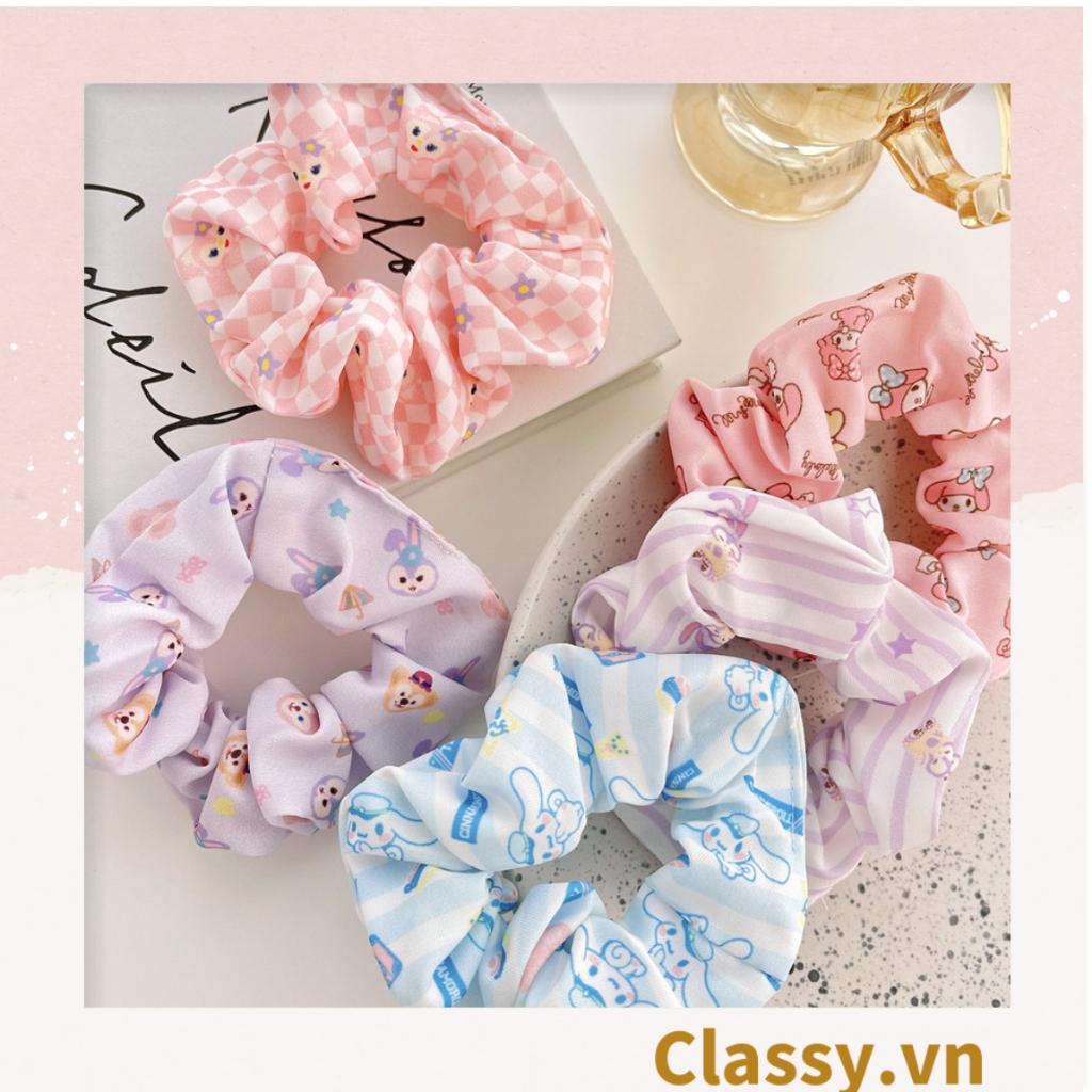 Dây cột tóc scrunchies Classy bằng vải kẻ sọc, họa tiết hoạt hình thỏ hàn quốc dành cho nữ PK1682