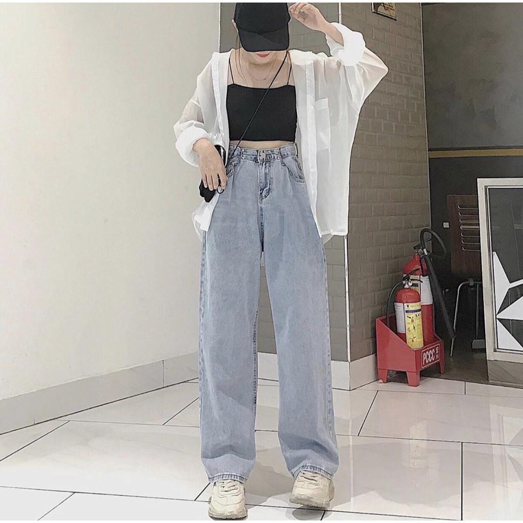 Quần Jeans Ống Rộng Nữ Nam Unisex Gài Eo - Quần Ống Rộng Nữ Jeans Ulzzang Q48