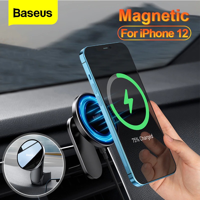 Đế giữ điện thoại tích hợp nam châm và Sạc không dây dùng trên xe ô tô Baseus Big Energy Car Mount Wireless Charger (15W, Magsafe Wireless Quick Charger and Holder for Car) - Hàng Chính Hãng