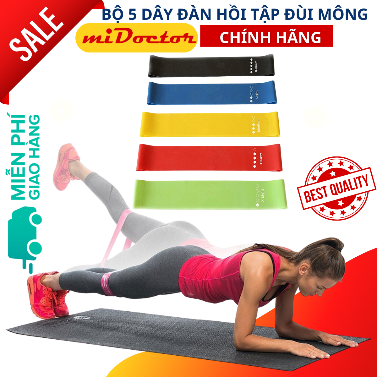 Bộ 5 Dây Đàn Hồi Tập Gym Yoga, Dây Kháng Lực, Dây Đàn Hồi Tập Thể Dục- Hàng Chính Hãng