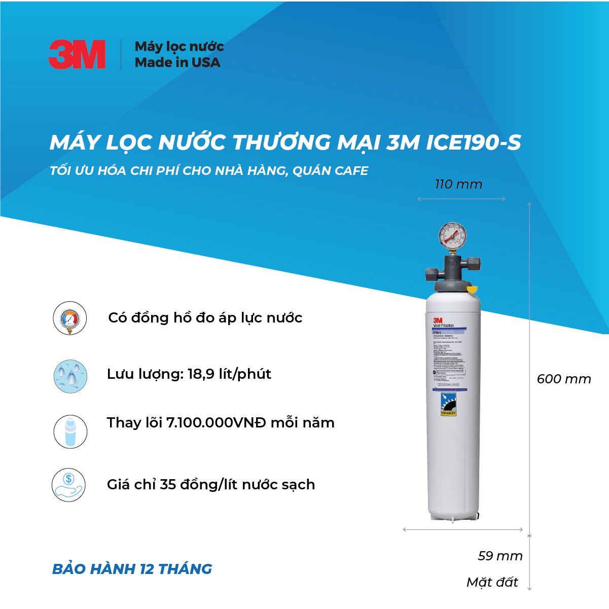 Máy Lọc Nước Công Nghiệp 3M ICE190-S Hàng Chính Hãng