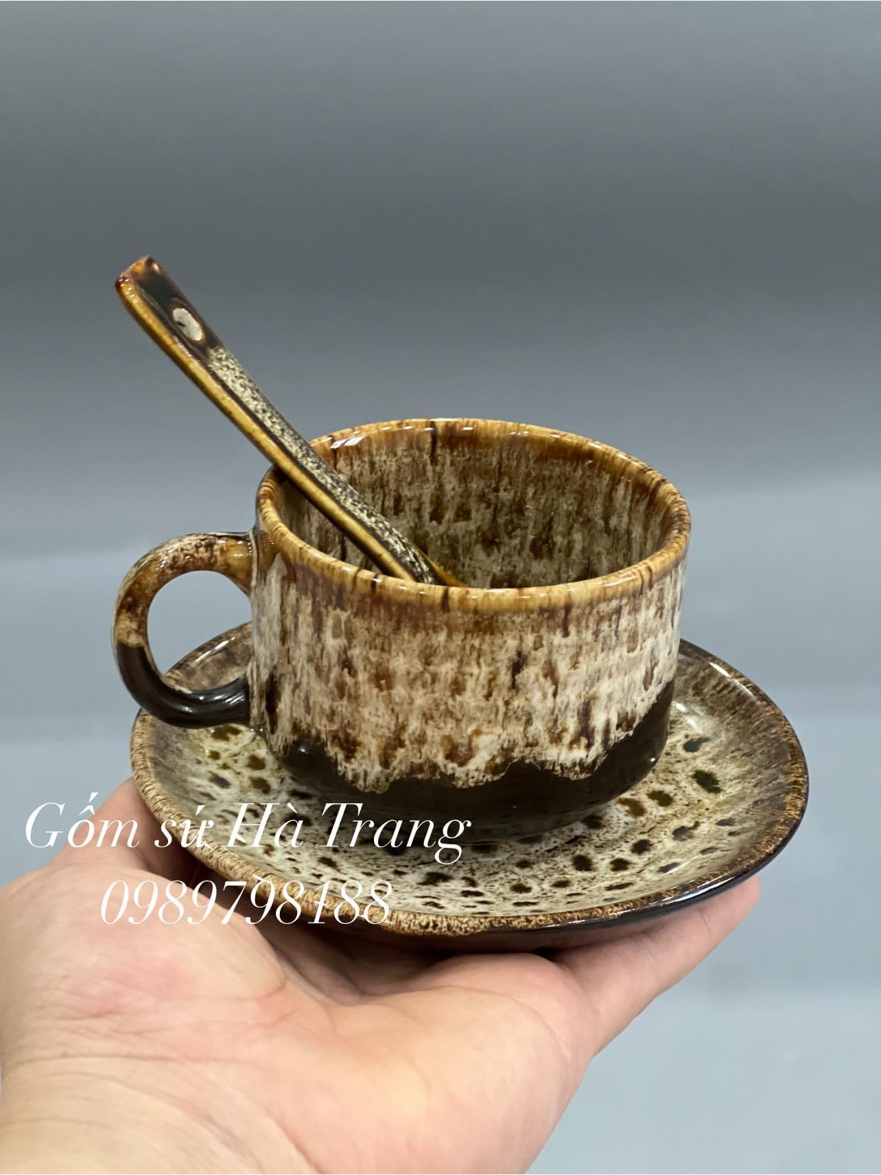 Bộ tách cafe nóng gốm sứ Bát Tràng cao cấp men hoả biến gấm dung tích 150ml