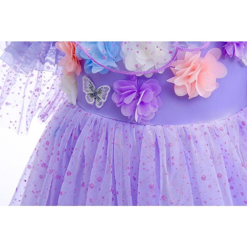 Đầm voan công chúa cho bé gái màu tím phối hoa nổi dự tiệc múa hóa trang đẹp size 12-35kg hàng Quảng Châu cao cấp
