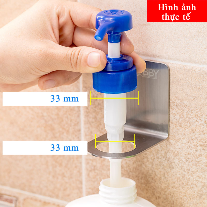 Bộ 2 móc treo cổ chai dầu gội, nước rửa tay Inox 304 dán tường gạch men - có sẵn keo dán sealant fix siêu dính - HOBBY MTDG