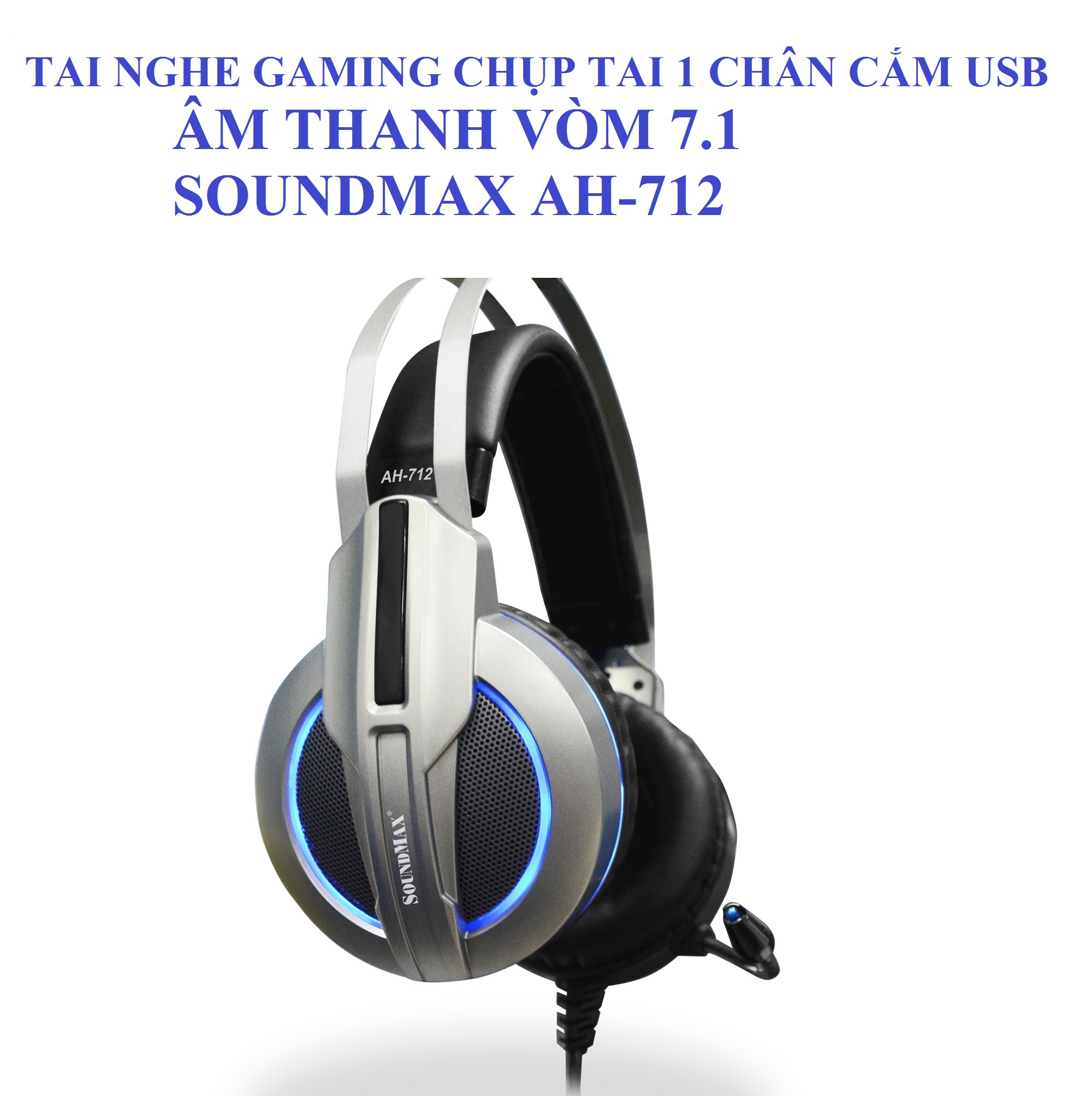 Tai nghe gaming chụp tai 1 chân cắm USB âm thanh vòm 7.1 SOUNDMAX AH-712 - Hàng chính hãng