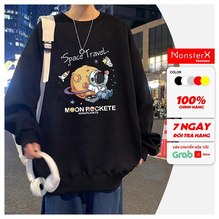 Áo dài tay NỈ BÔNG Unisex MonsterX phi hành new Sweater Ulzzang cặp đôi nam nữ form rộng oversize Hàn Quốc