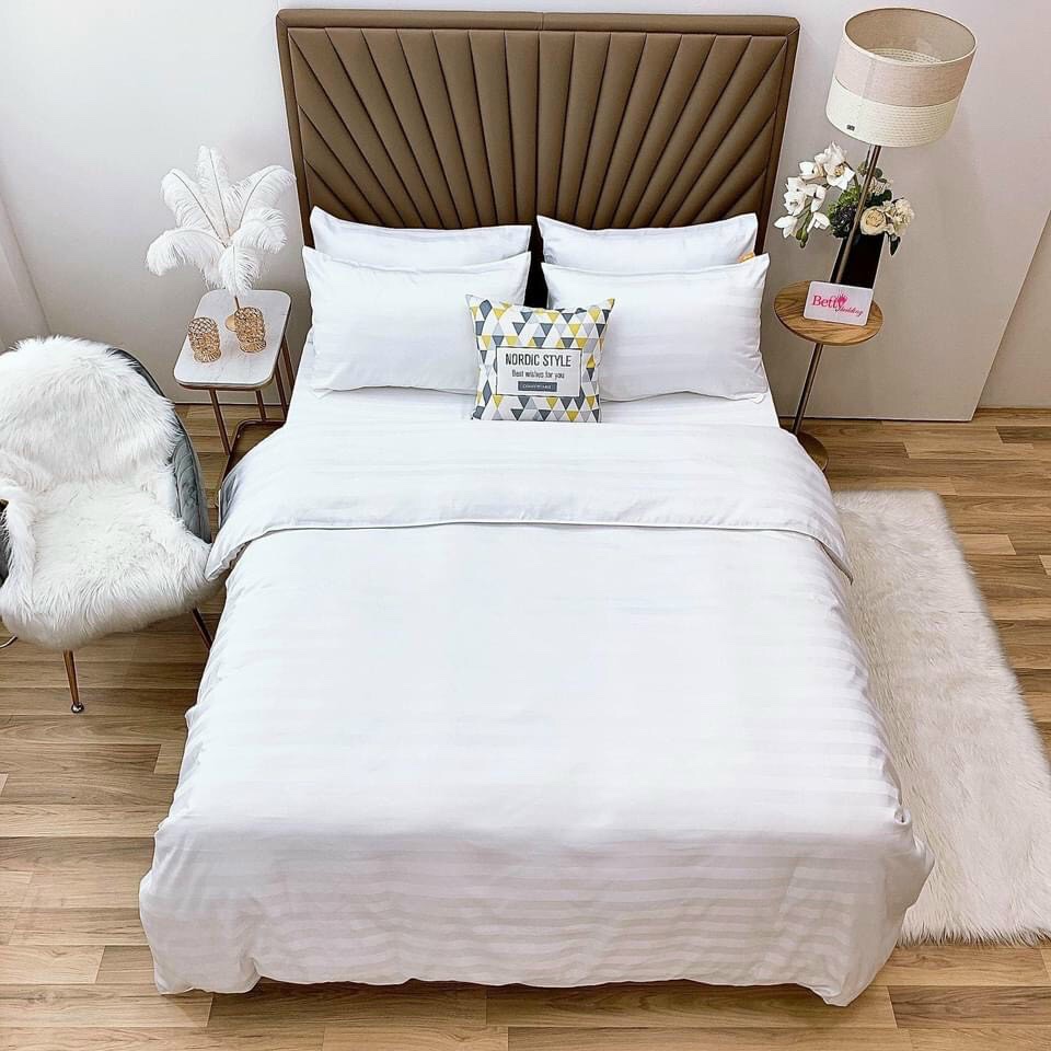 Bộ Chăn Ga Gối Cotton Họa Tiết Kẻ 3f Khách Sạn Cao Cấp Nhập Khẩu Nhiều Màu