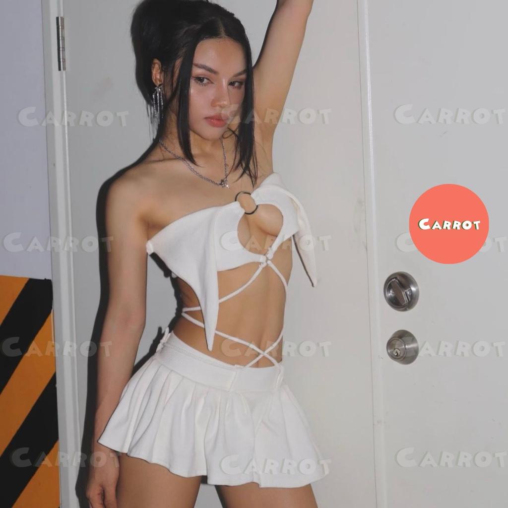 Áo croptop thiết kế ôm ngực chân váy xếp ly giá rẻ sexy thun cao cấp co giãn carroxinhdep
