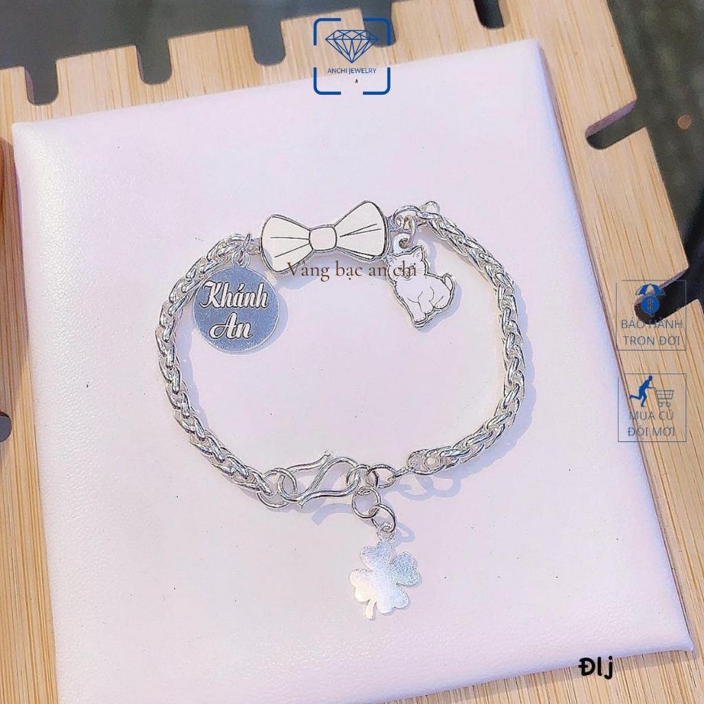 Lắc tay cho bé, vòng tay bạc trẻ em khắc tên hình chiếc nơ gắn charm 12 con giáp, trang sức Anchi jewelry