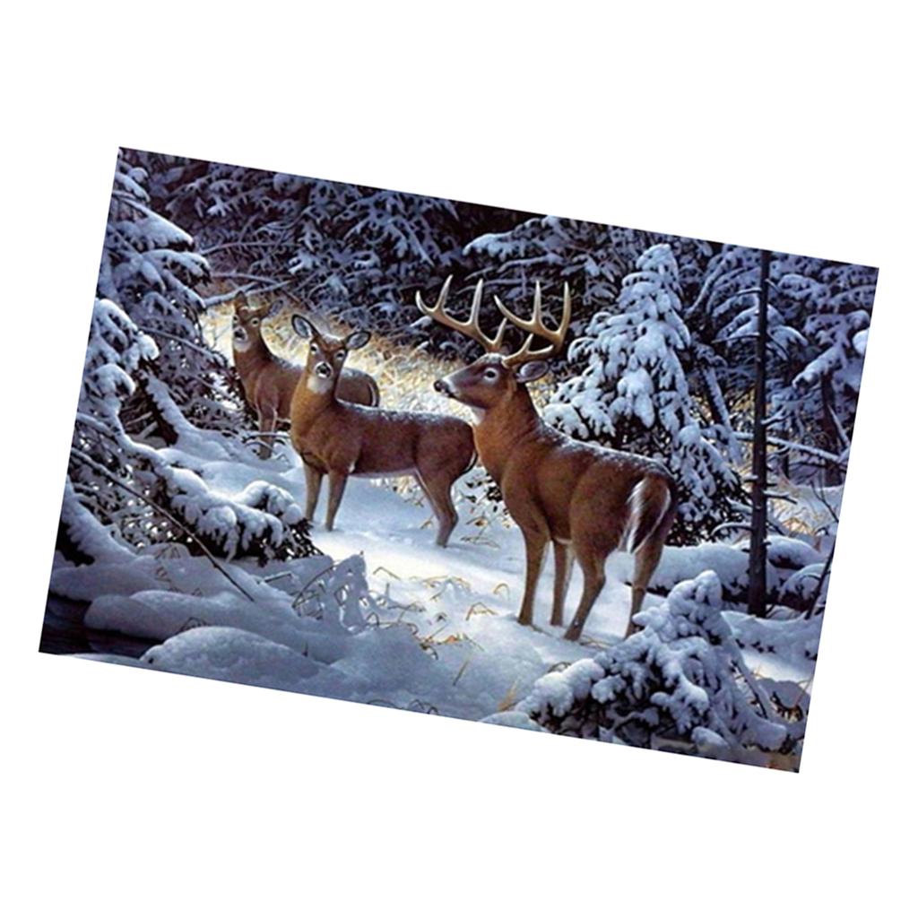 DIY Diamond Painting Kit by Number Full Drill Round Beads Wall Picture-Reindeer