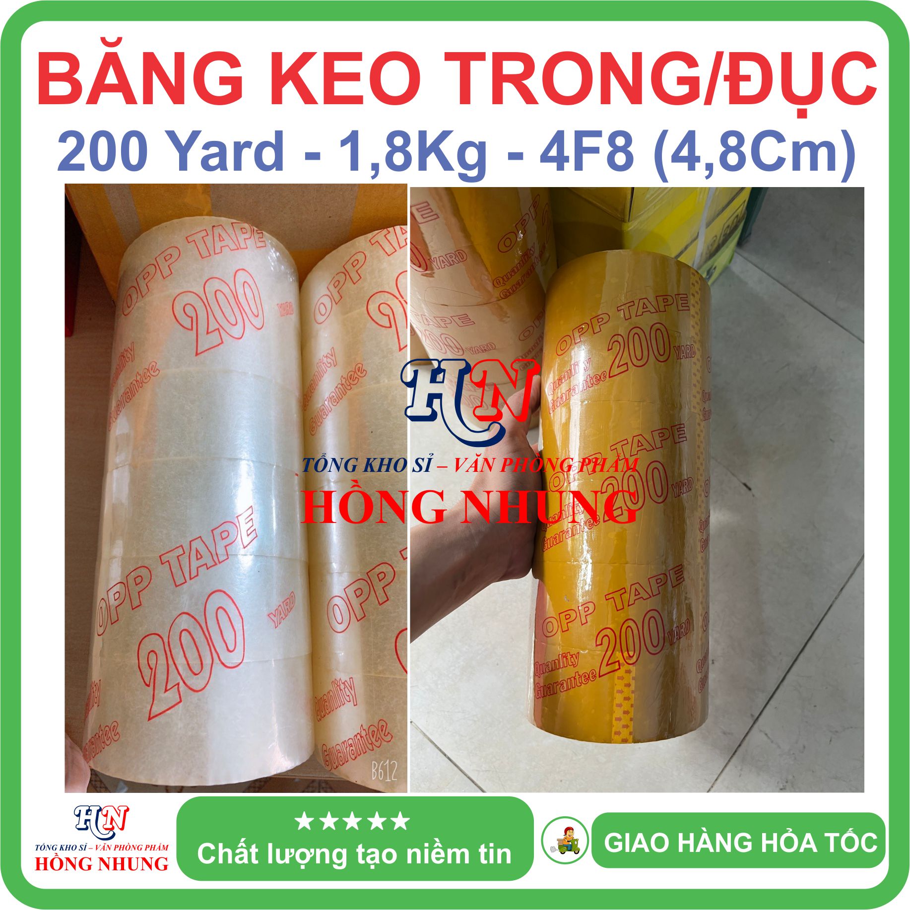 COMBO 6 cuộn Băng Keo Trong/đục 200 Yard loại 1,8kg bản rộng 4,8F , Chất Keo Siêu Dính, Giúp Bạn Đóng Gói Hàng Hiệu Quả