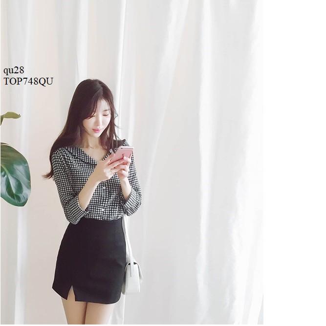 TOP664 ÁO CARO KIỂU CỔ V