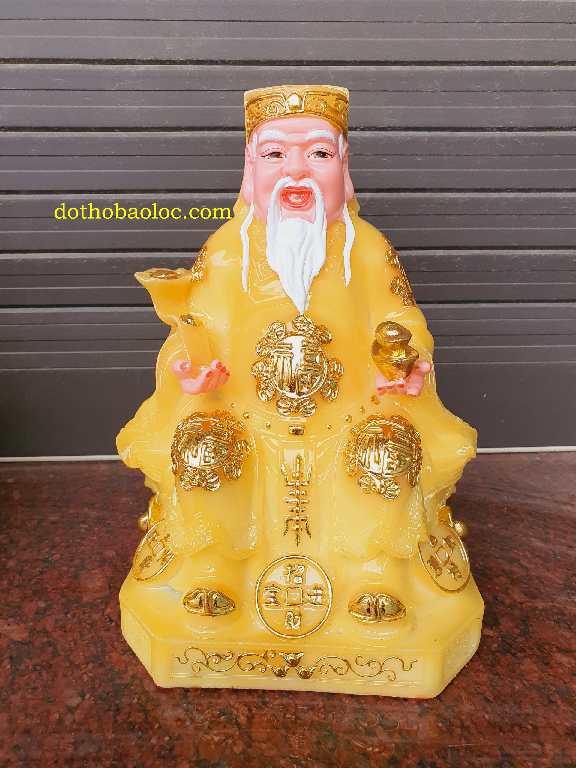 Tượng Thần Tài Thổ Địa bằng đá cao cấp nhập khẩu màu vàng cao 30cm