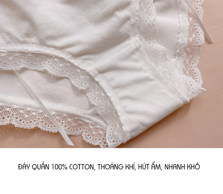Quần Lót Cotton Nữ Phong Cách Nhật Bản Màu Kẹo Ngọt Viền Ren Đính Nơ P191
