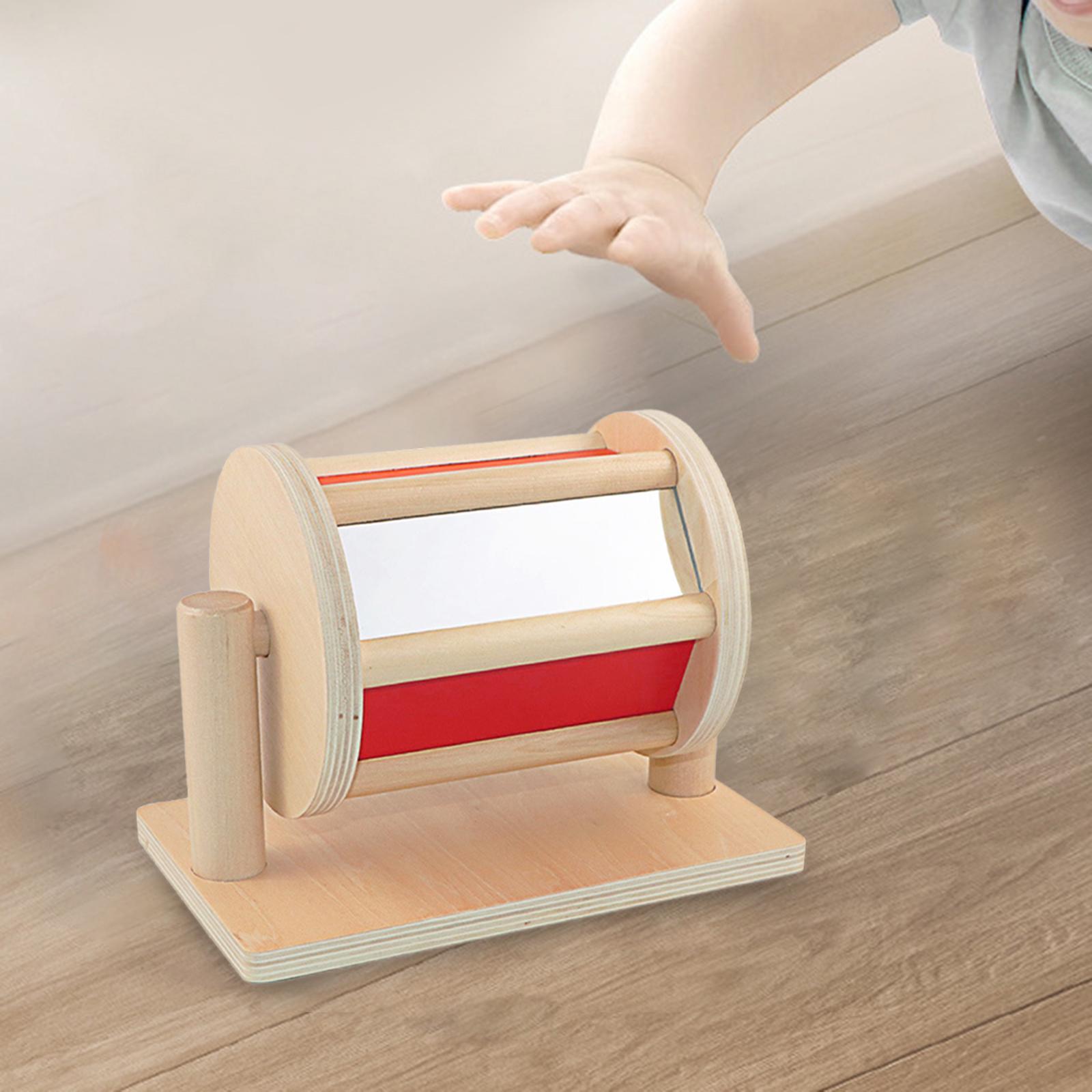 Montessori Materials Wooden Sensory Rotatable Drum Roller for 1-3 Year Old