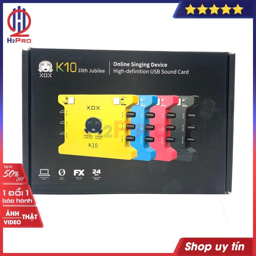 Sound Card Thu Âm, Soundcard Livestream Xox K10 10Th Cao Cấp, Phiên Bản Tiếng Anh (Tặng Bộ 3 Dây Âm Thanh)-H2Pro Tech