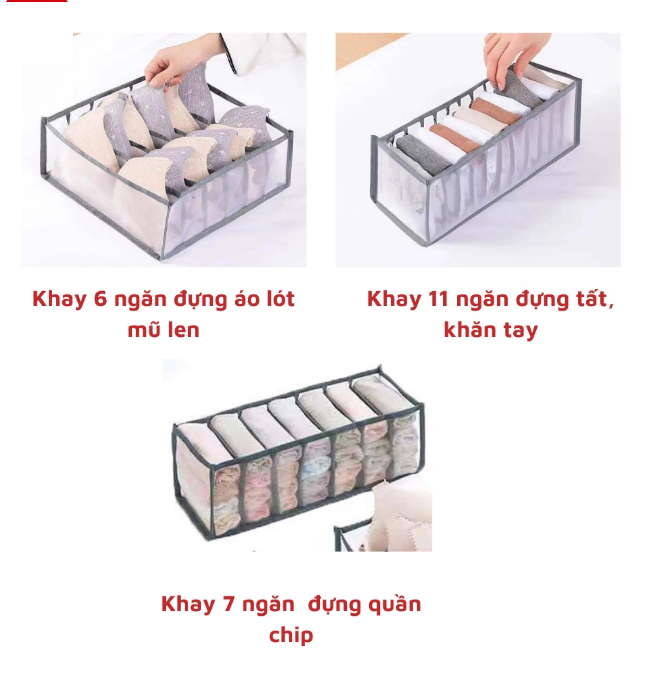 Túi lưới đựng đồ lót tất vớ cá nhân nhiều ngăn tiện lợi, hộp vải chia ô đựng đồ để tủ quần áo gọn gàng GD611-NQAL - 11 ngăn