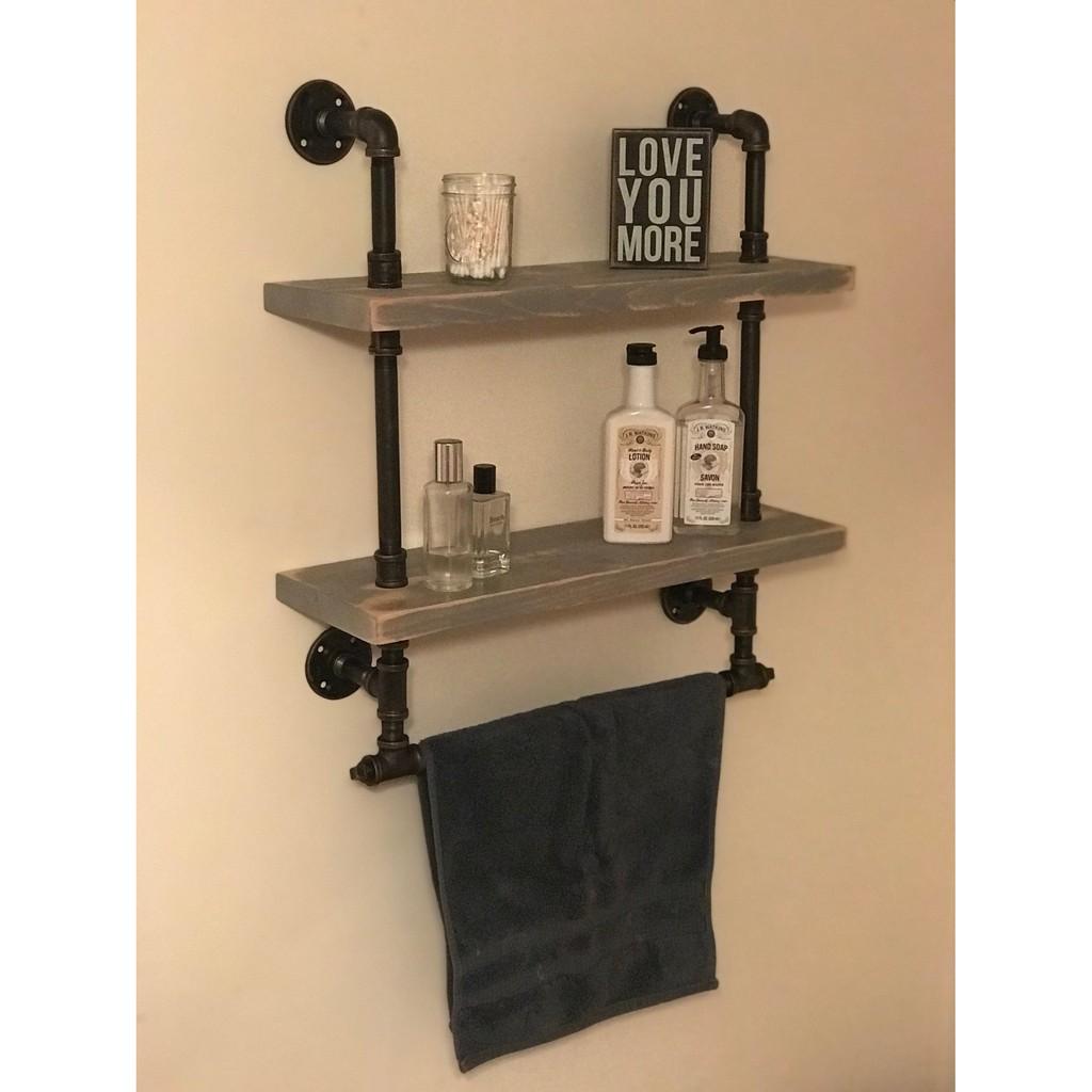 Kệ treo tường ống nước 2 tầng , Kệ ống nước có giá đỡ decor phòng đẹp