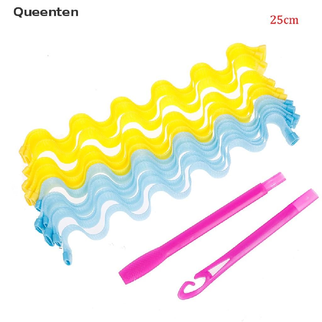 Queenten 12Pcs Portable Magic Long Hair Curlers Curl Maker Rollers Spiral Leverage Former QT