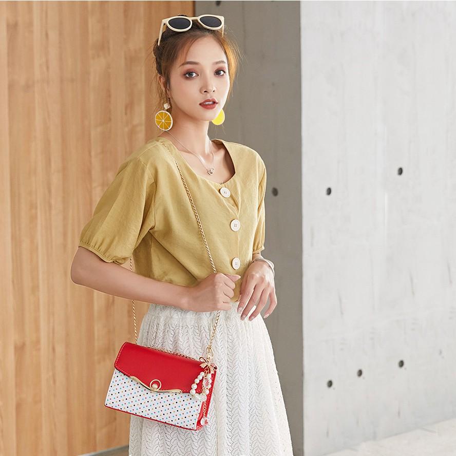 Túi Đeo Chéo Thời Trang Phong Cách Trẻ trung Da Mềm Khóa Bấm T30 Đỏ Tươi