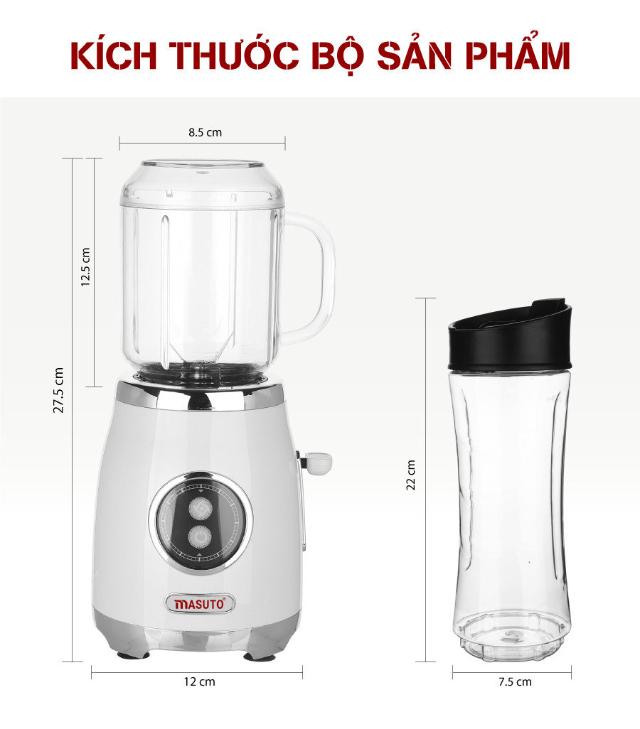 Máy Xay Sinh Tố Blender Đa Năng Masuto BL399B Công Nghệ Nhật Bản Và Bình Thể Thao Masuto 600ml - Hàng Chính Hãng