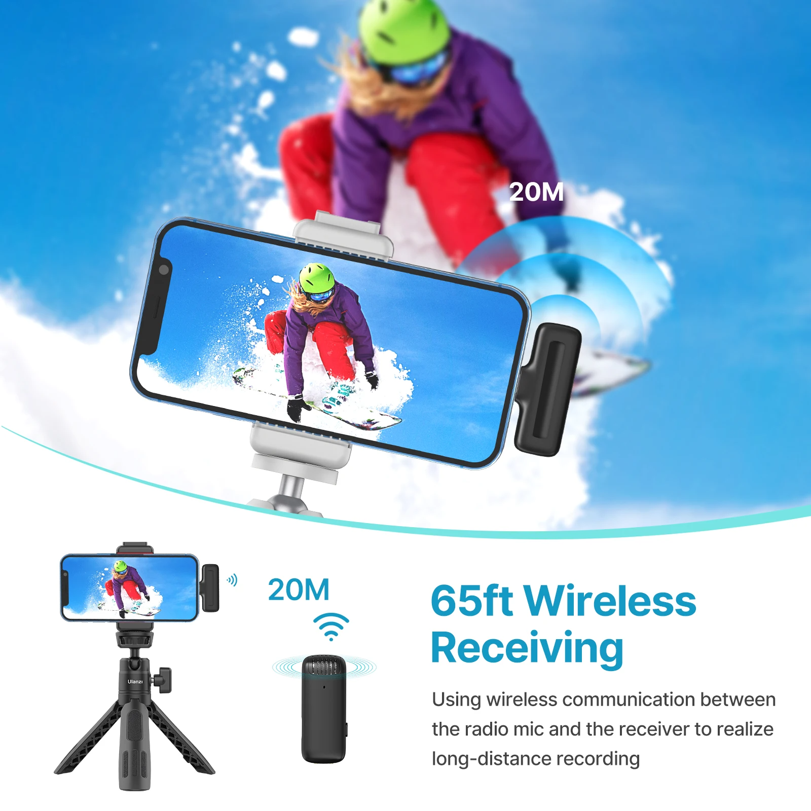 ROGTZ - Mic thu âm Không dây Ulanzi J11 | Micro đa hướng | Giảm tiếng ồn | Sóng UHF | 20m | 800mAh | 5 lần sạc | Micro 6-7h | Đầu thu 6-7h | Lig.htni.ng/Type C | Nhựa ABS | 51g | 20m/65ft | ≤25ms | Tai nghe | 80mAh | 300mAh | Hàng Chính Hãng