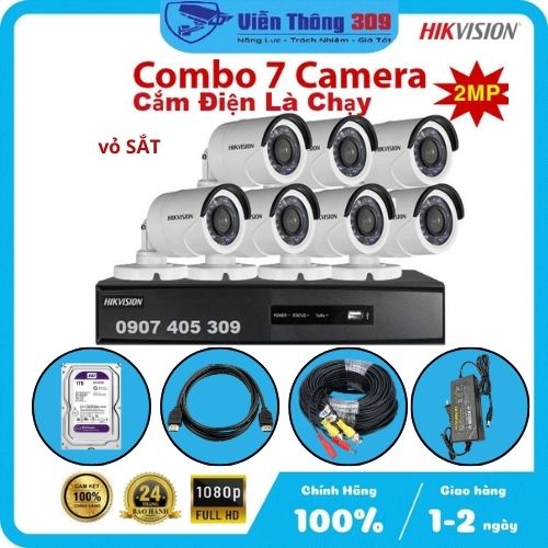 Trọn Bộ Hikvision 7 Camera - Full phụ kiện - Cắm Điện Là Chạy- Hàng chính hãng