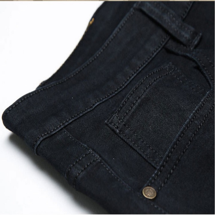 Quần Jeans Nam Co Giãn Cotton Đen Trơn