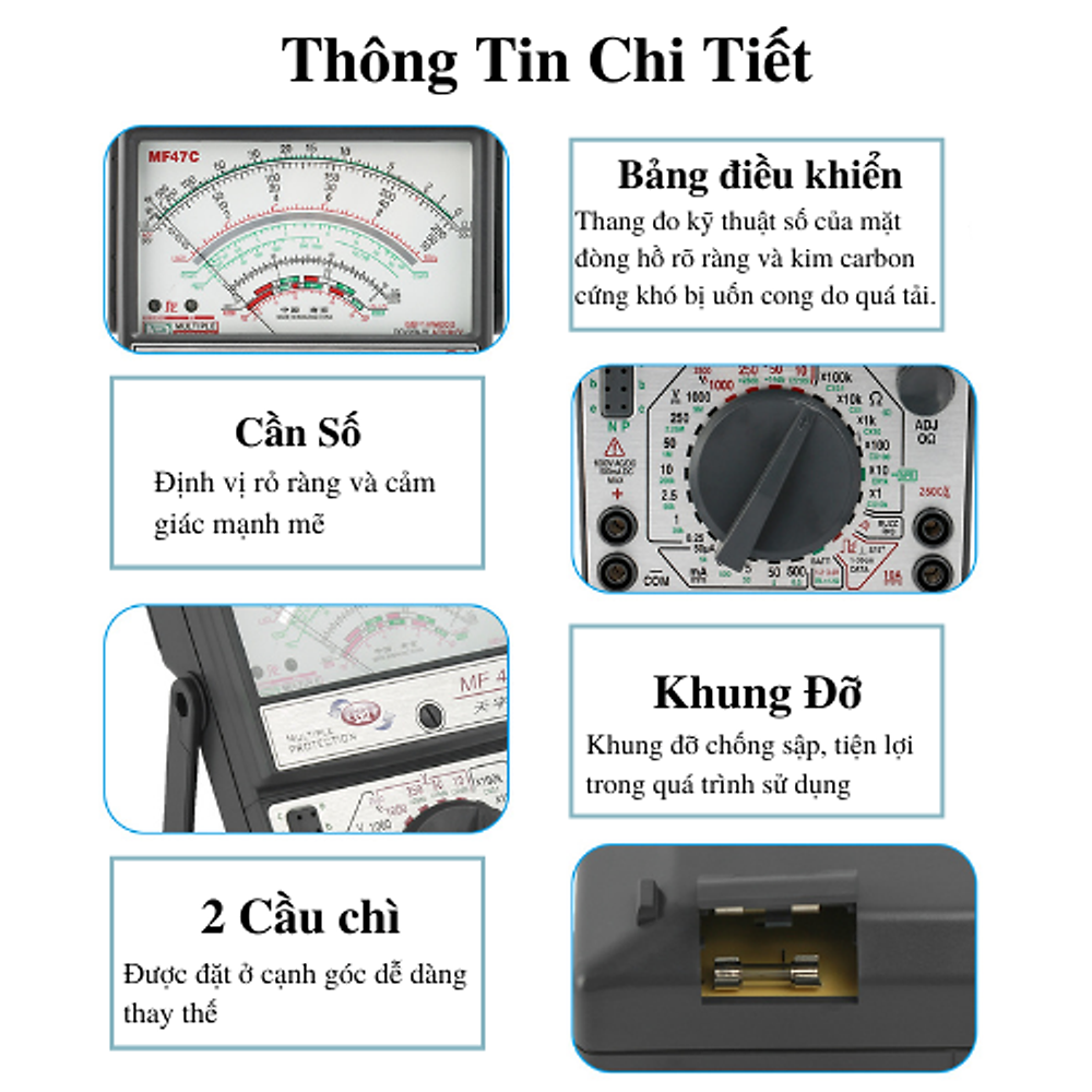 Đồng Hồ Kim Vạn Năng ABG MF47C Kỹ Thuật Số Máy Kiểm Tra Điện Áp Dòng Điện Trở Màn Hình Analog Đồng Hồ Vạn Năng Dụng Cụ Điện Dc/Ac (Không bao gồm pin)