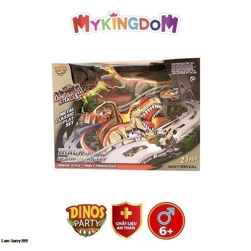 Đồ Chơi DINOS PARTY Bộ Lắp Ráp Đường Đua Thành Phố Khủng Long (Xe Chạy Pin)_Nâu CM558-2