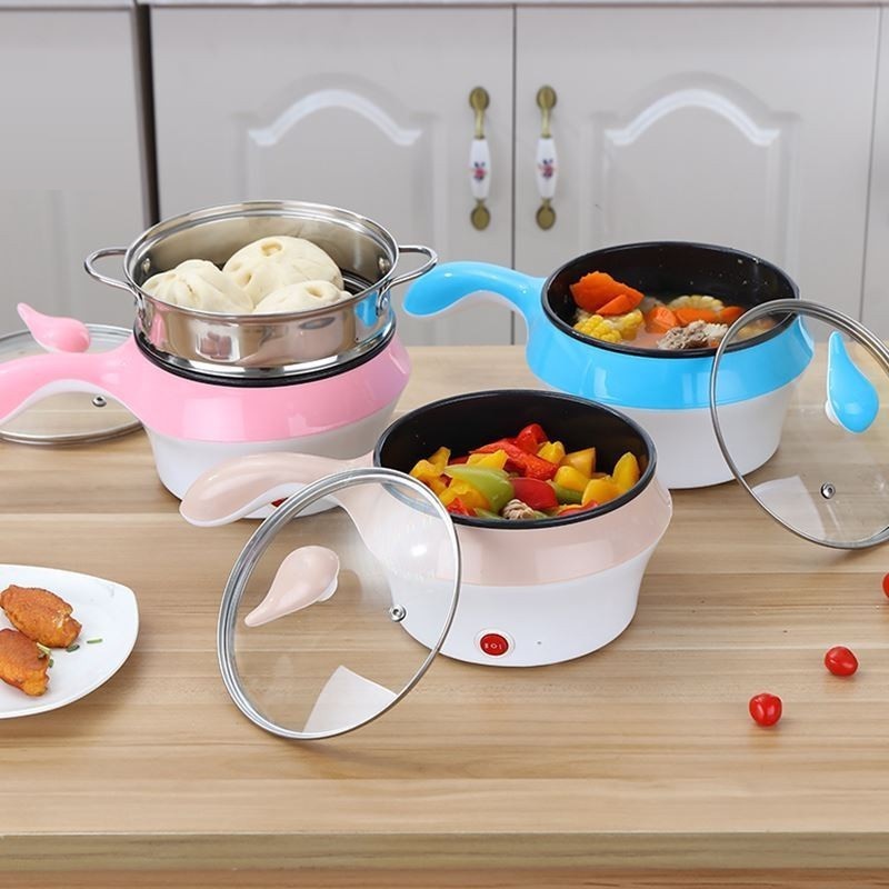 Ca Nấu Mì Nồi Lẩu Điện Mini Kiêm Chảo Có Lớp Chống Dính Xửng Hấp 2 Tầng MT-18 (18cm) - Màu Ngẫu Nhiên - Hàng Chính Hãng