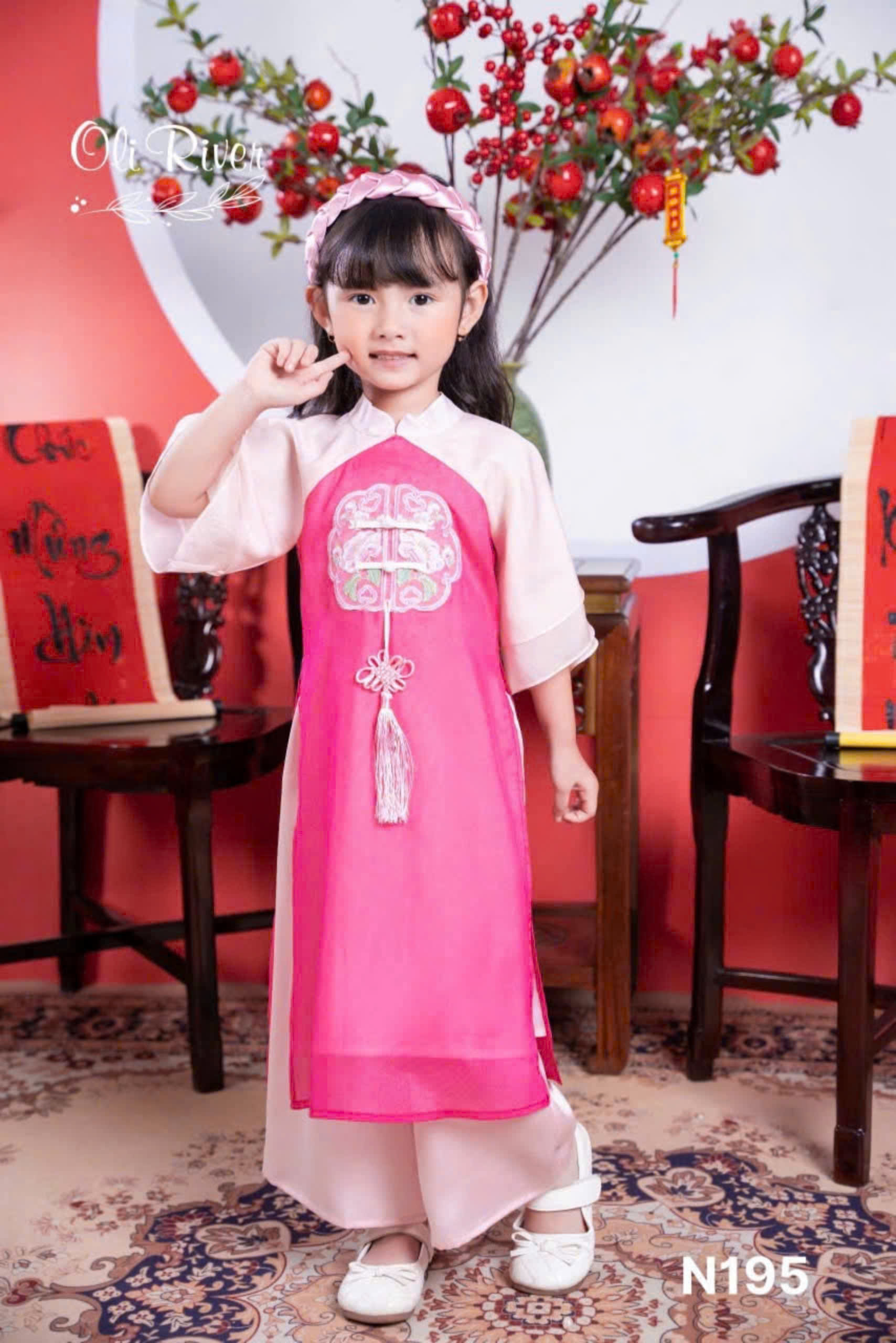 Áo dài cho bé gái mẫu Hoa mùa xuân xinh xắn diện lễ tết noel giáng sinh năm mới từ 12-42kg hàng thiết kế cao cấp