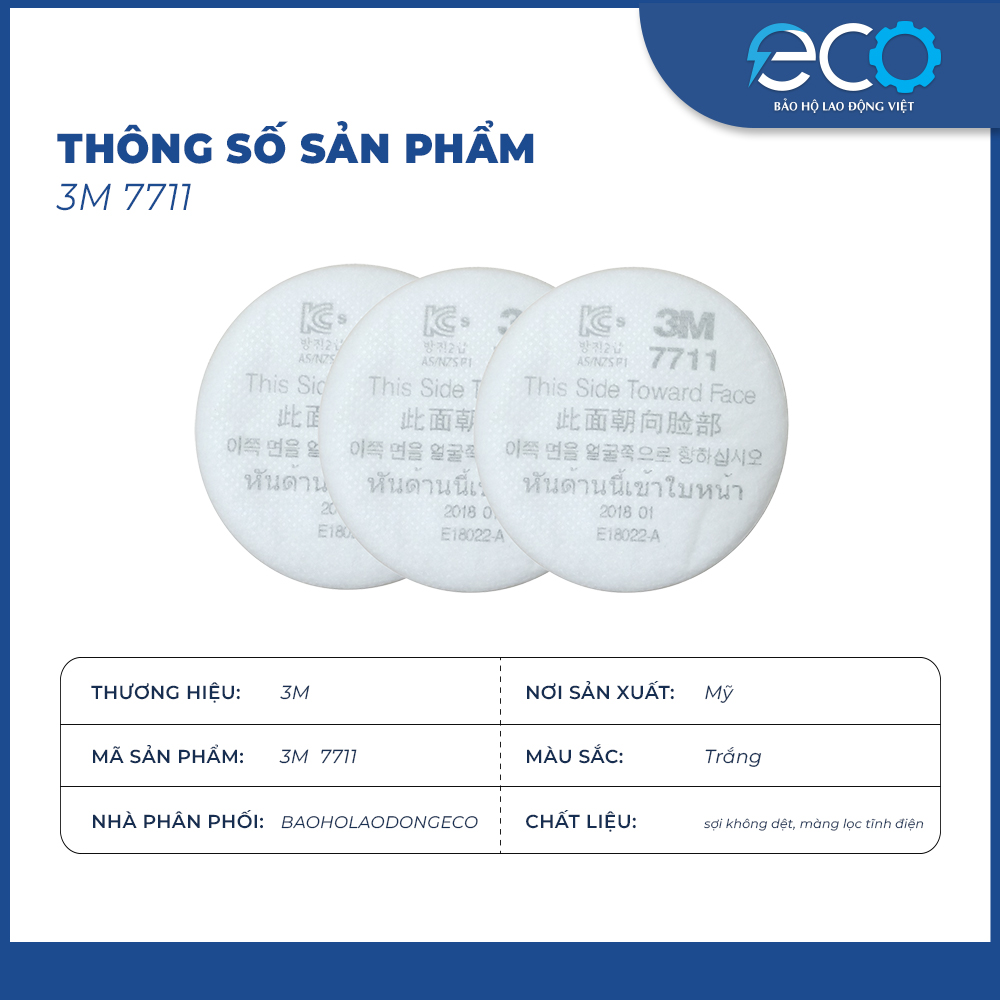 Tấm Lọc Bụi Mặt Nạ 3M 7711 lọc bụi mịn, cản hoá chất, tăng hiểu quả lọc cho phin