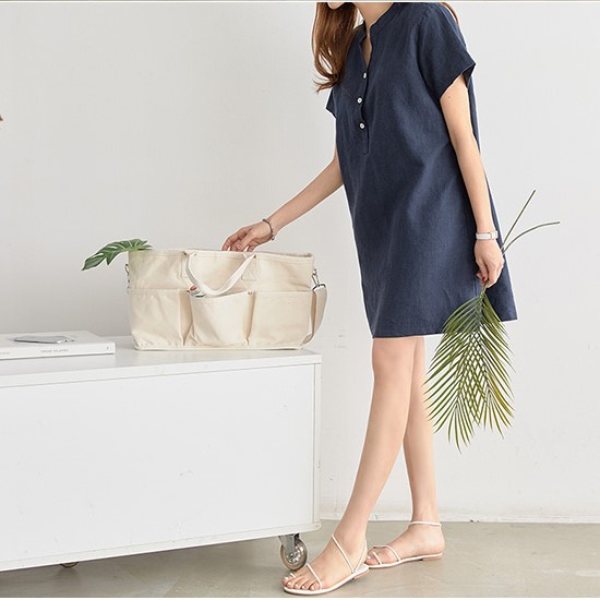 Váy suông nữ trơn đầm ngắn tay nữ cổ tàu, chất liệu Linen đẹp, thiết kế trẻ trung dễ mặc Đũi Việt