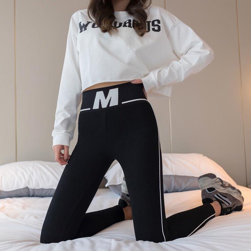 Quần legging nữ cạp cao chữ M chất zip co giãn thoải mái QL01