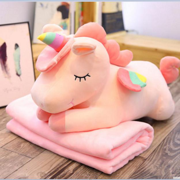 Gối mền kỳ lân hồng 3 trong 1 nỉ nhung cực mịn