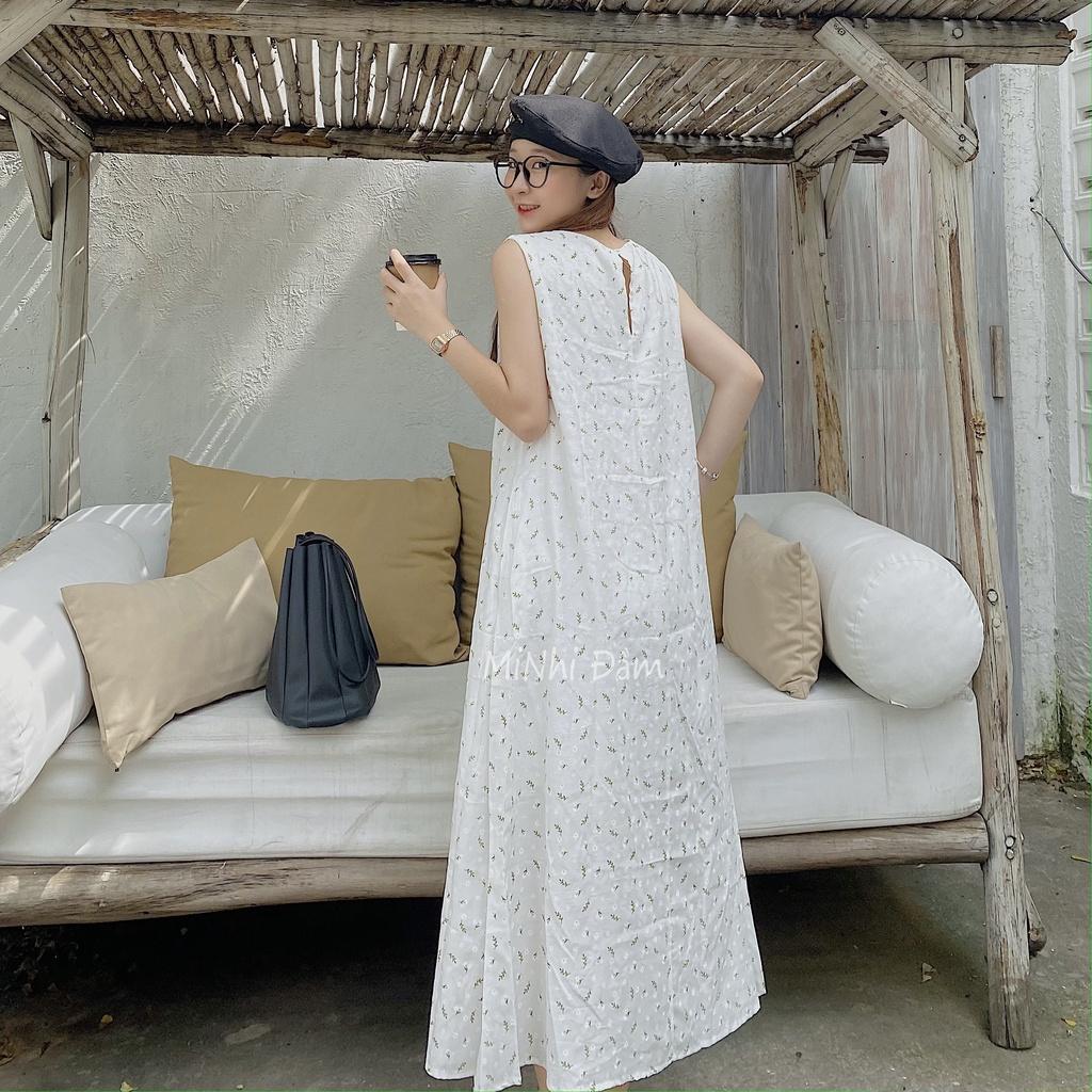 Đầm suông form rộng, Đầm trắng sát nách suông dài đi biển Cao Cấp in hoa nhí, vải mát bigsize - MiNhi Fashion