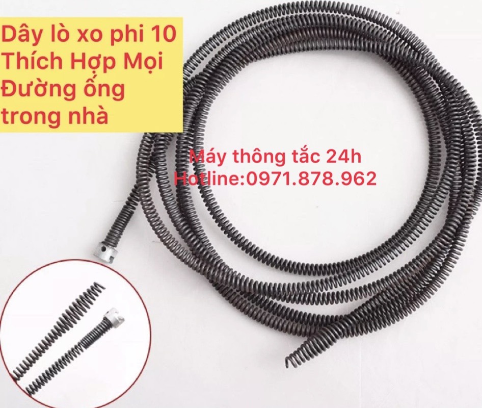 Dây Thông Tắc Cống Dạng Lò Xo Dây Phi 10 - Sử Dụng Bằng Khoan dài 5m và 1 đầu kết lối máy khoan