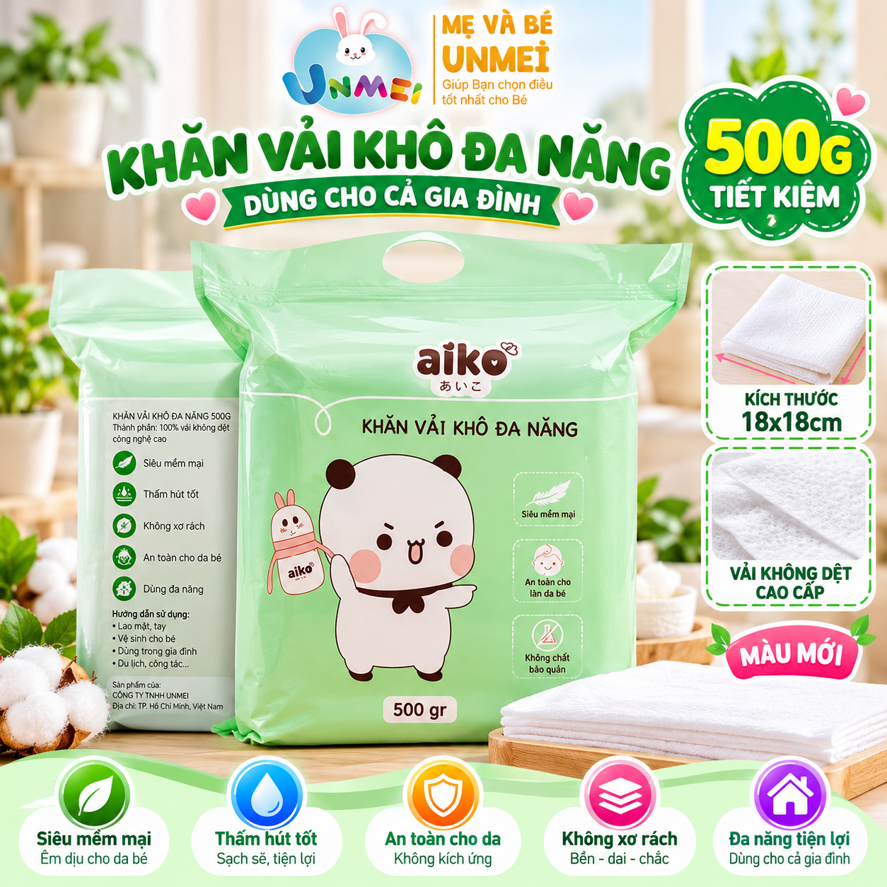 BỊCH KHĂN VẢI KHÔ ĐA NĂNG 500GR - AIKO HÀNG VIỆT NAM CHẤT LƯỢNG CAO