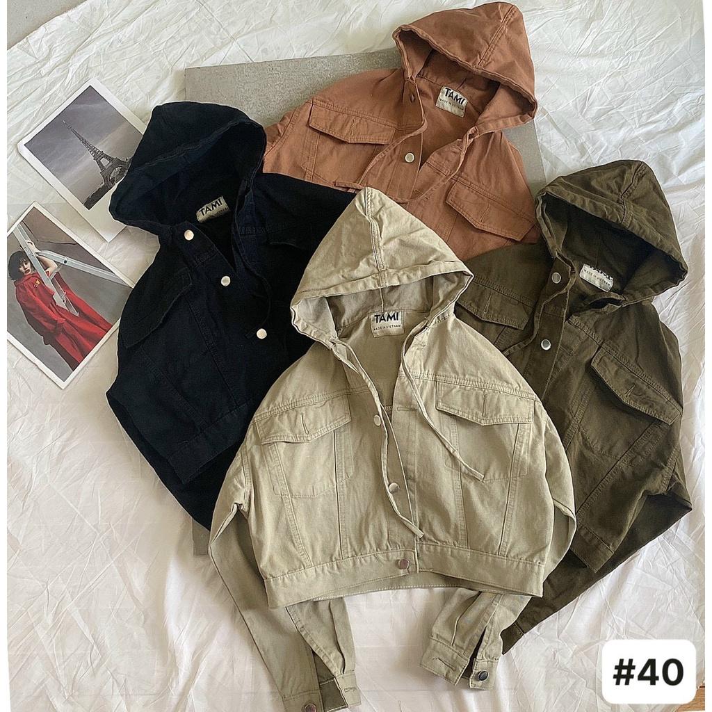 Áo khoác croptop kaki nón nữ