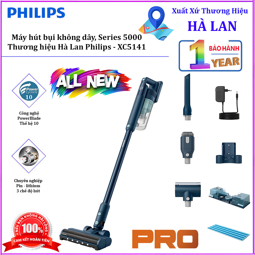 Máy hút bụi không dây Aqua Series 5000, thế hệ 10 chuyên nghiệp. Thương hiệu Hà Lan cao cấp Philips - XC5141. HÀNG CHÍNH HÃNG
