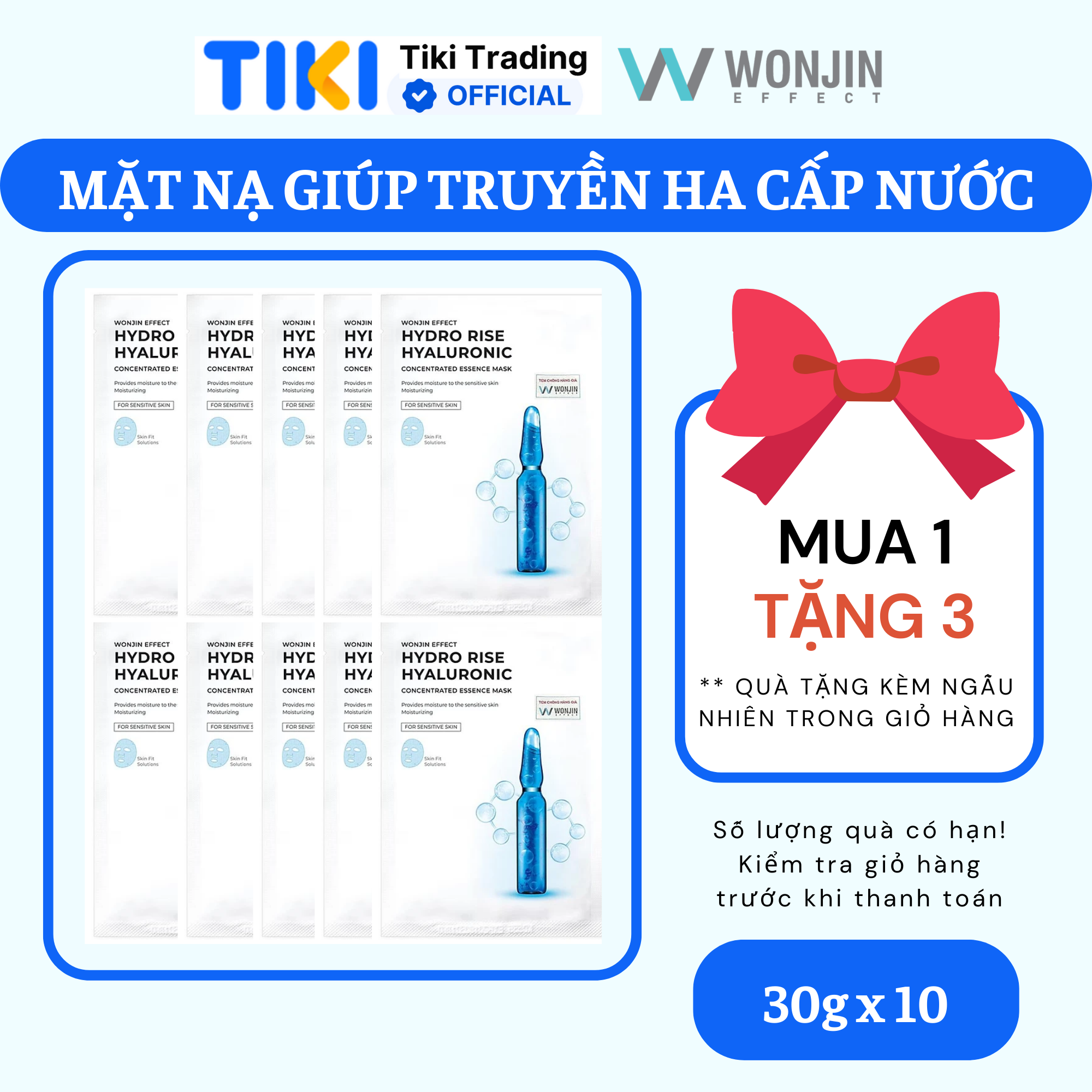 Combo 10 Mặt Nạ Truyền HA Cấp Ẩm Chuyên Sâu WonJin Effect Hydro Rise Hyaluronic Mask