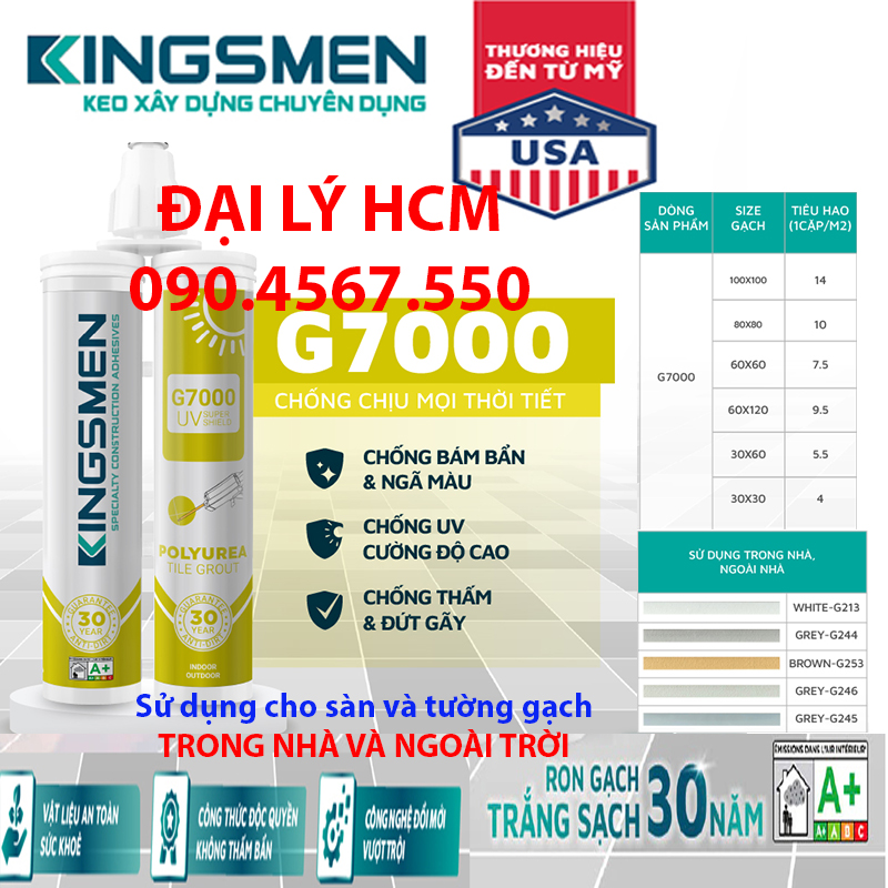 Keo Ron Gạch Epoxy G7000 - Thế Hệ Mới Kingsmen. RON GẠCH TRẮNG SẠCH 30 NĂM - Keo Ron gạch 2 thành phần